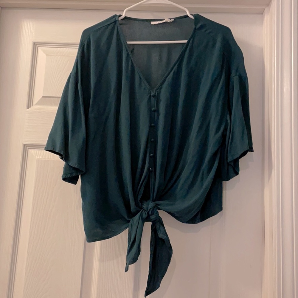 Emerald green front tie blouse